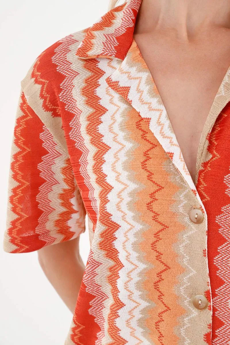 Camisa tipo bowling estampada para mujer