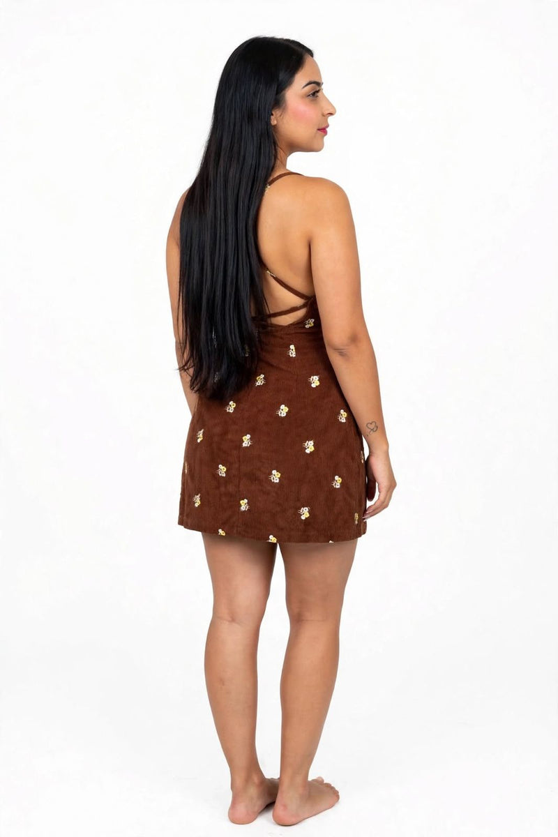 VESTIDO MINI CORALINE - Pana Café Chocolate Floral Bordado