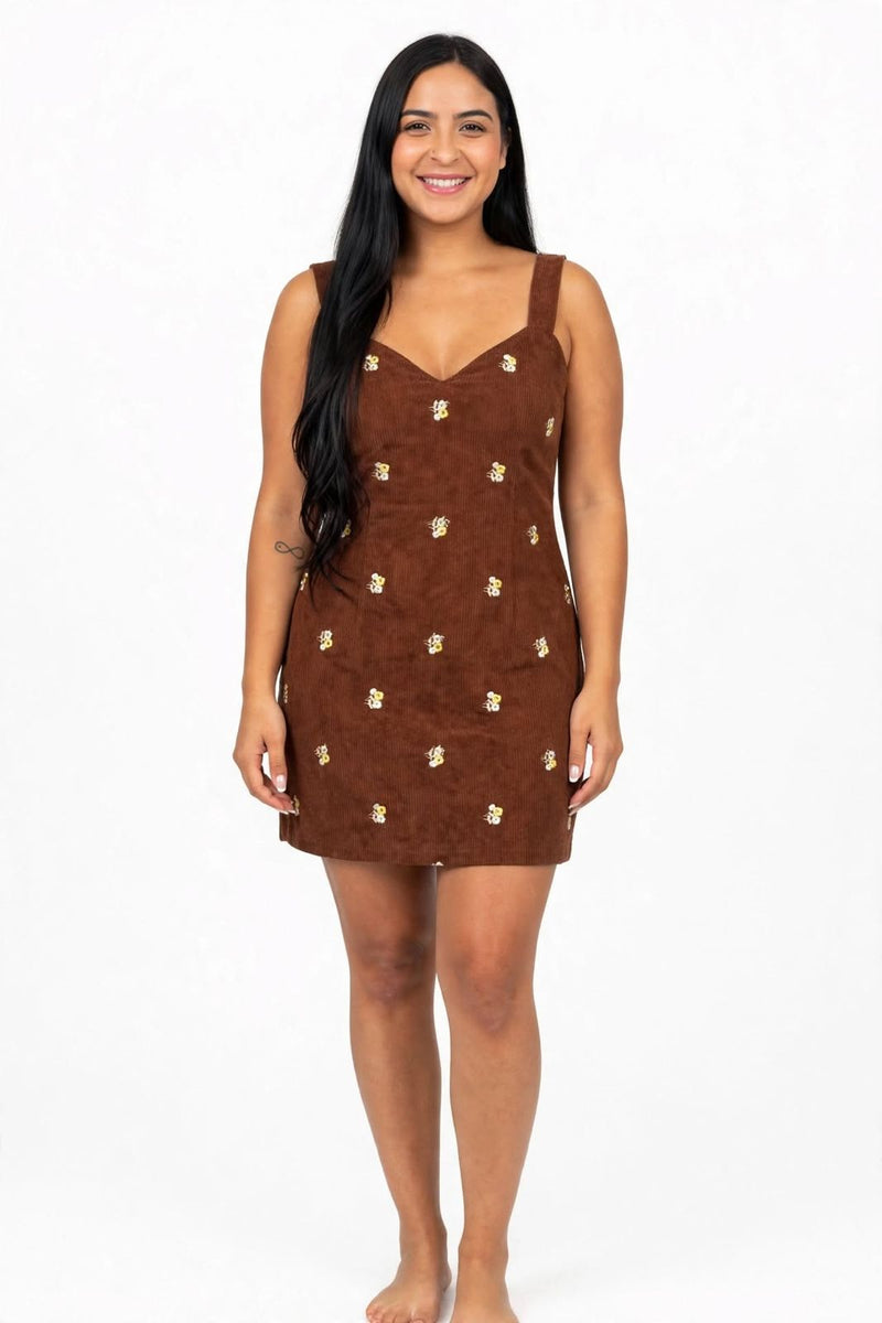 VESTIDO MINI CORALINE - Pana Café Chocolate Floral Bordado