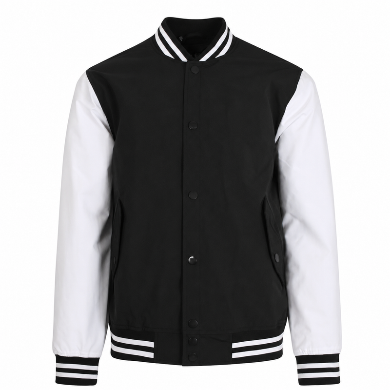 Chaqueta Universitaria Varsity Negra para Hombre – Estilo Baseball Casual