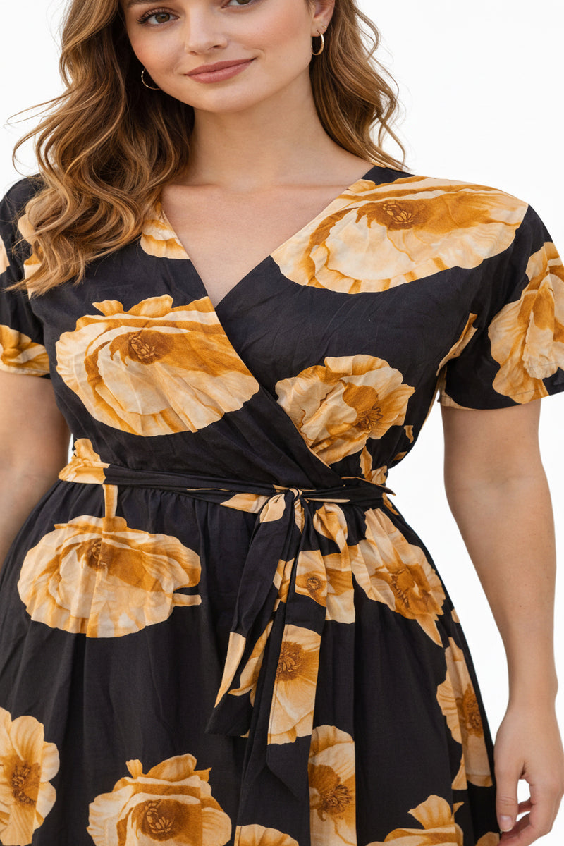 VESTIDO LARGO FLORAL ELEGANTE CON ESCOTE CRUZADO