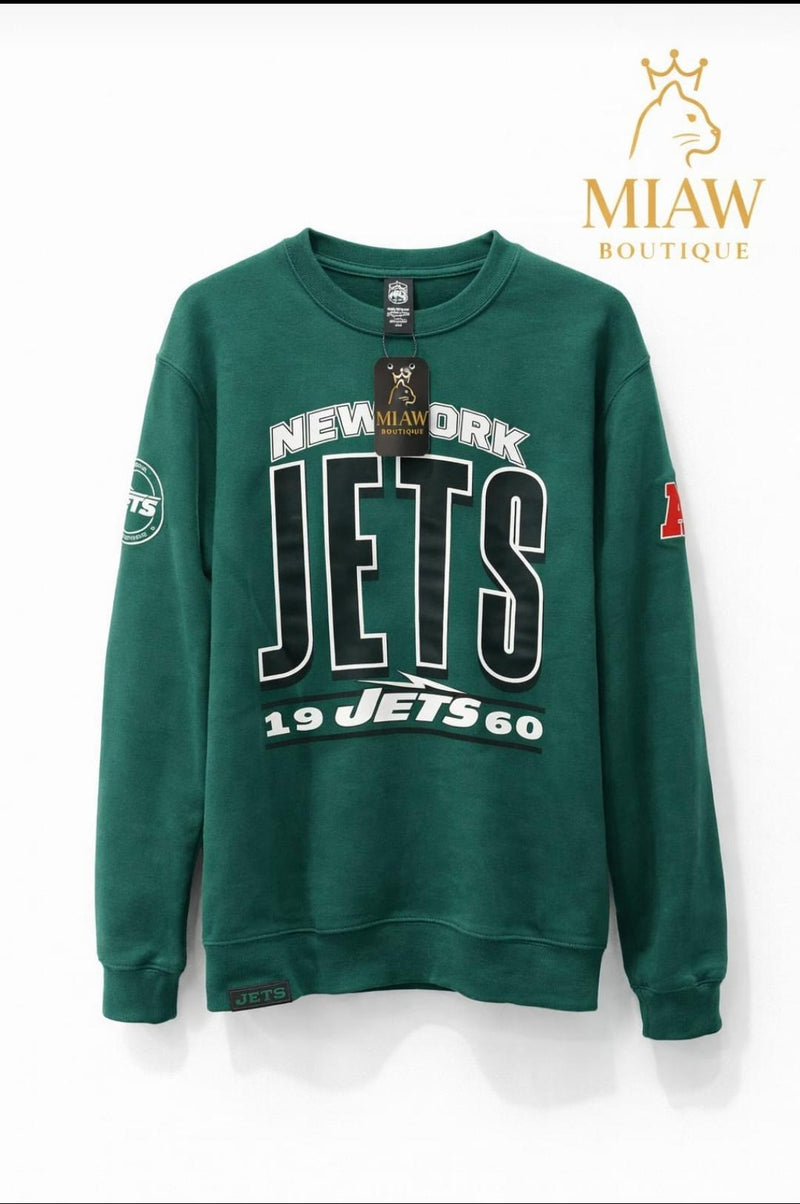 Sudadera Verde Cuello Redondo con Estampado Deportivo New York Jets
