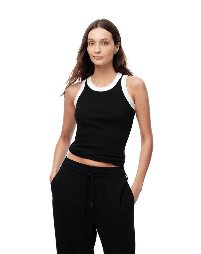 Top Tank de Algodón Acanalado en Contraste Monocromático (Camiseta Básica de Tirantes Rib en Blanco y Negro)