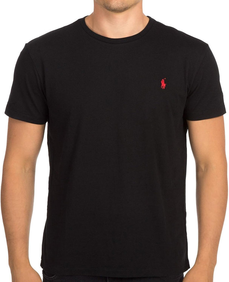 Polo Ralph Lauren Custom Slim Fit Cotton T-Shirt (Camiseta Negra con Logotipo de Poni Rojo de Polo Ralph Lauren)
