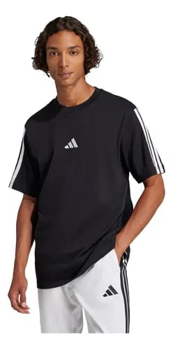 Adidas Essentials 3-Stripes Tee (Camiseta Negra con Logotipo Central y Tres Rayas de Adidas)