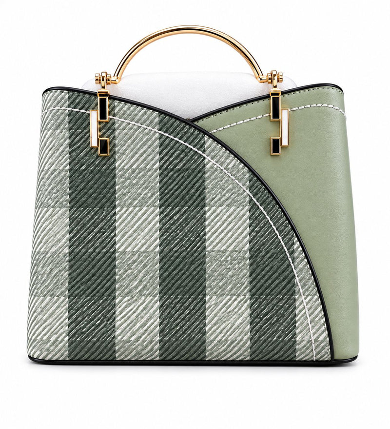 Bolso de Mano Elegance Plaid Verde Sage | Handbag Premium para Mujer