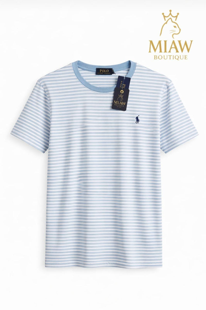 Polo Ralph Lauren Striped Cotton Crewneck T-Shirt (Playera/Camiseta de cuello redondo a rayas de Polo Ralph Lauren)