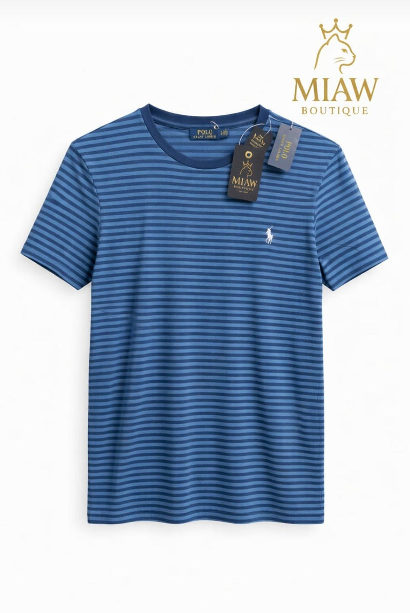 Polo Ralph Lauren Striped Cotton Crewneck T-Shirt (Playera/Camiseta de cuello redondo a rayas de Polo Ralph Lauren)