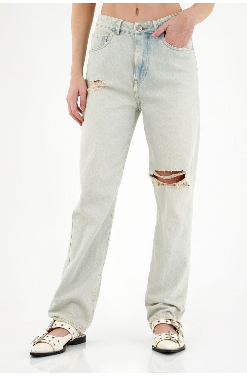 JEANS MODA PLANO CINTURA CON PRETINA AZUL CACHEMIRA