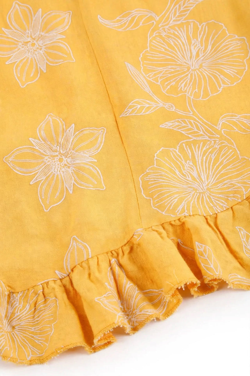 Falda Tenis Mara Amarilla Floral Volantes