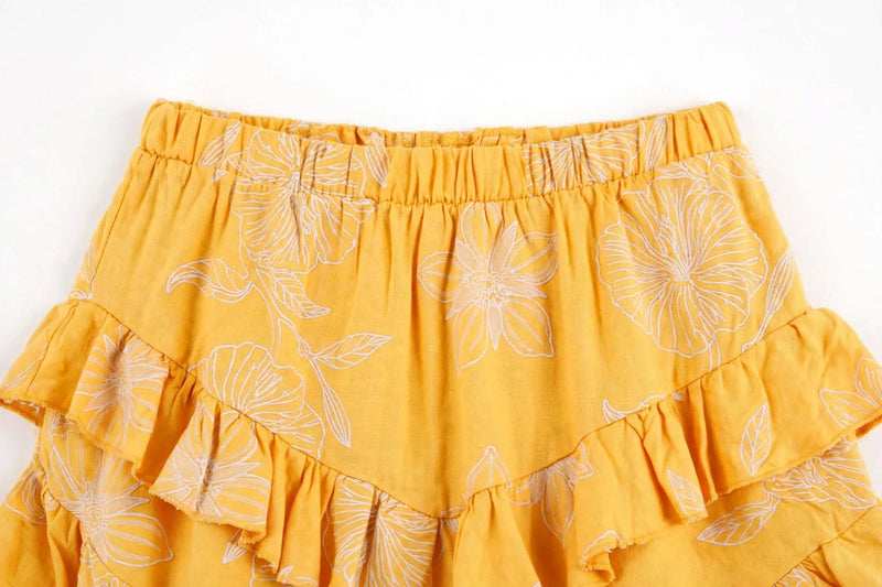 Falda Tenis Mara Amarilla Floral Volantes