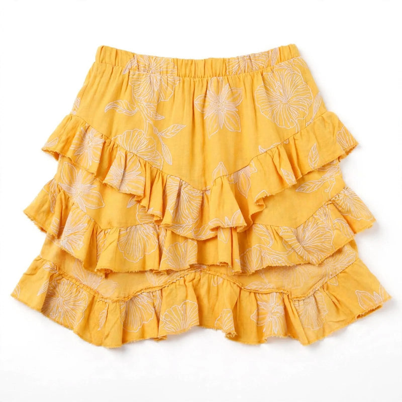 Falda Tenis Mara Amarilla Floral Volantes